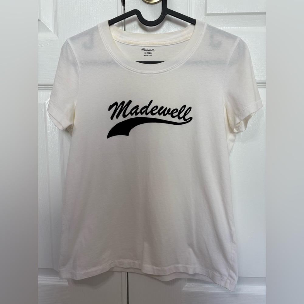 Madewell Cream and Black Logo Tee